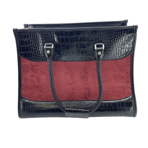 brighton black faux crocodile skin and red cloth pet carrier - Picture 3 of 14